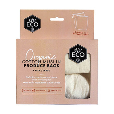 Ever Eco Reusable Produce Bags - Organic Cotton Muslin 4 pack